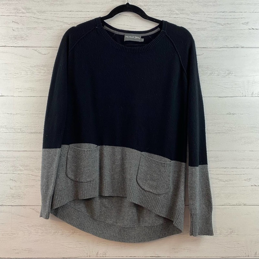 Michael Stars Dual Tone Black and Gray Pocket Sweater